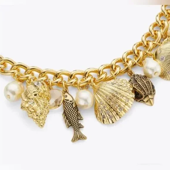 KURT GEIGER LONDON Eagle Shell Bib Necklace Gold Chunky 16" Pave Crystal NWT - Picture 5 of 12